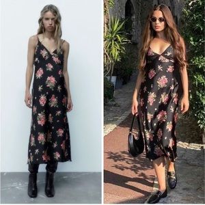 Zara Satin Floral Dress New